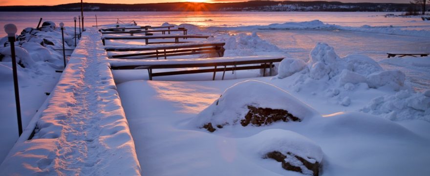 benches covered in snow